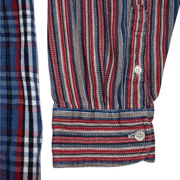 90's Vintage Gitano red/blue denim striped/plaid button up shirt Men's sz large - Picture 3 of 5